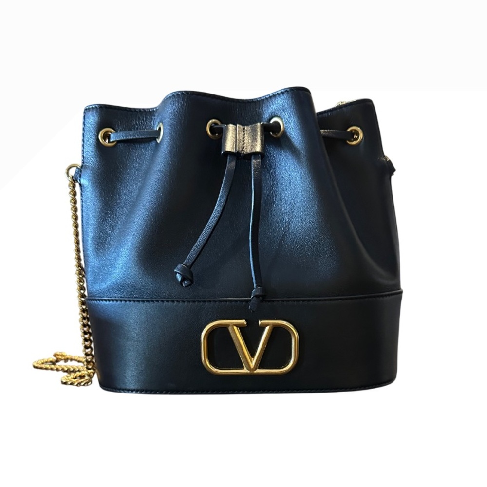Valentino Black Mini Bucket Bag with Gold Chain